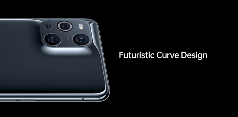 The back of the Oppo X 3 Find, showing the camera array and the phone's futuristic curve design.