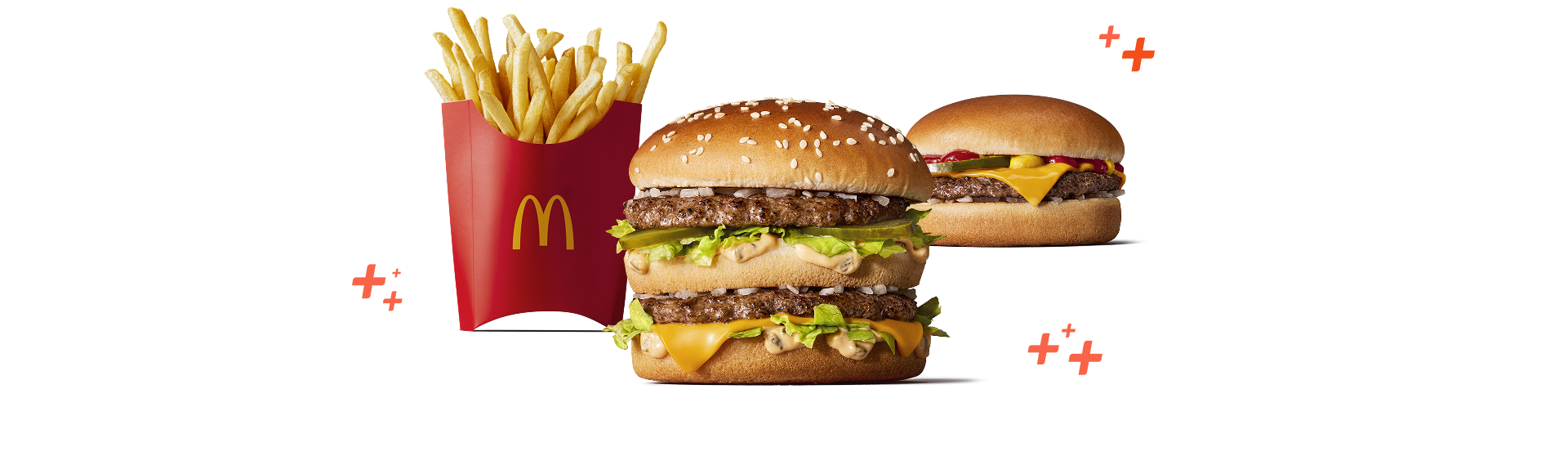 Telstra Plus McDonald's treats from left to right: Large fries, Big Mac and Cheeseburger.
