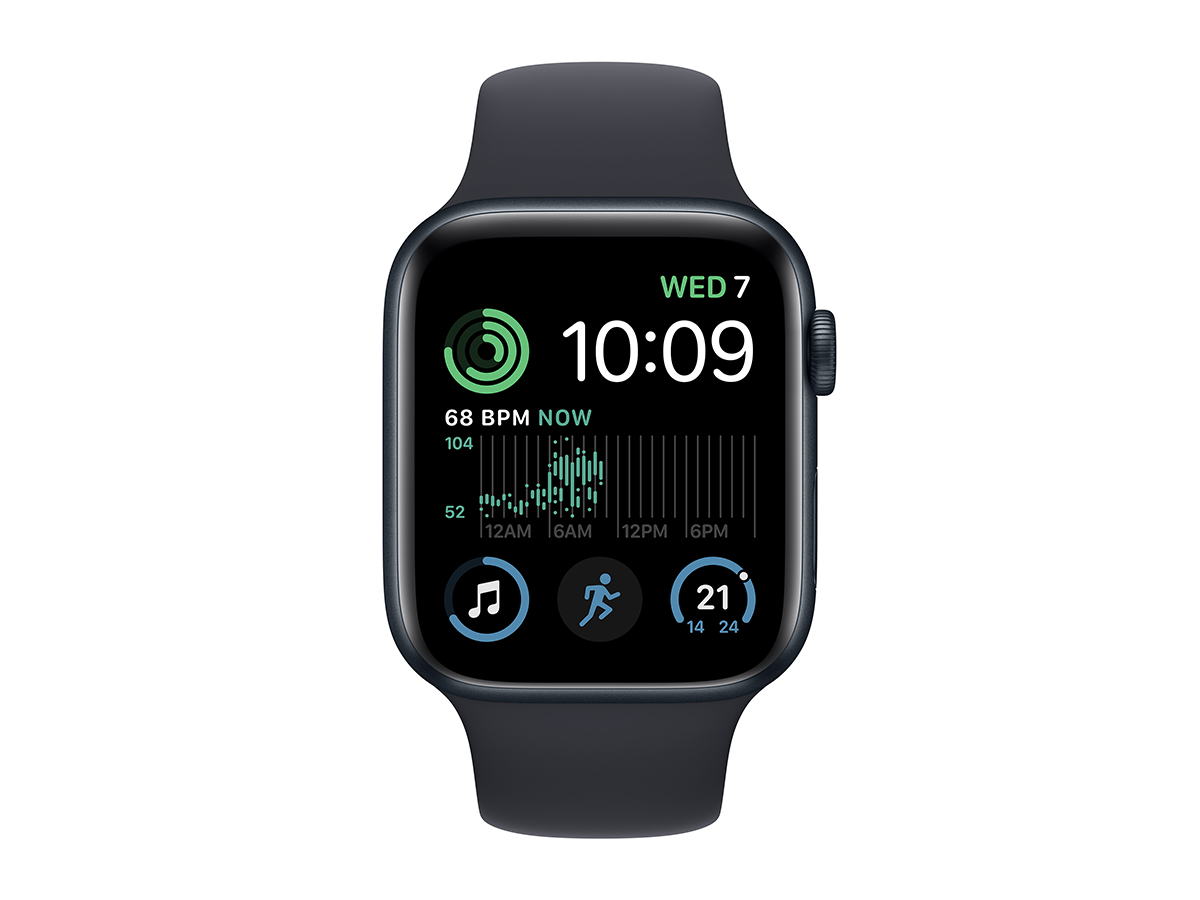 Apple Watch SE GPS + Cellular 44mm Midnight Aluminium Case with Midnight Sport Band - Gen 2 front view