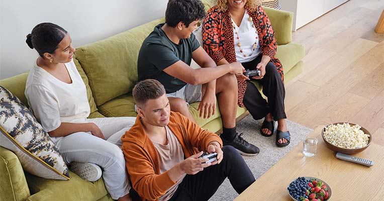 Family group gaming together