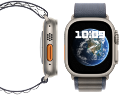 Front and side view of the new carbon-neutral Apple Watch Ultra 2
