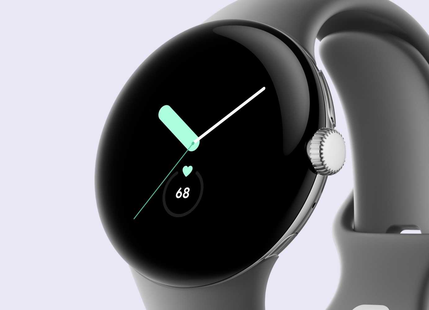 Google Pixel Watch front view three-quarter angle.