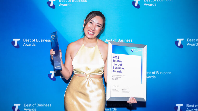 Nina Nguyen, CEO of Pakko, with her 2022 Telstra Best of Business Award