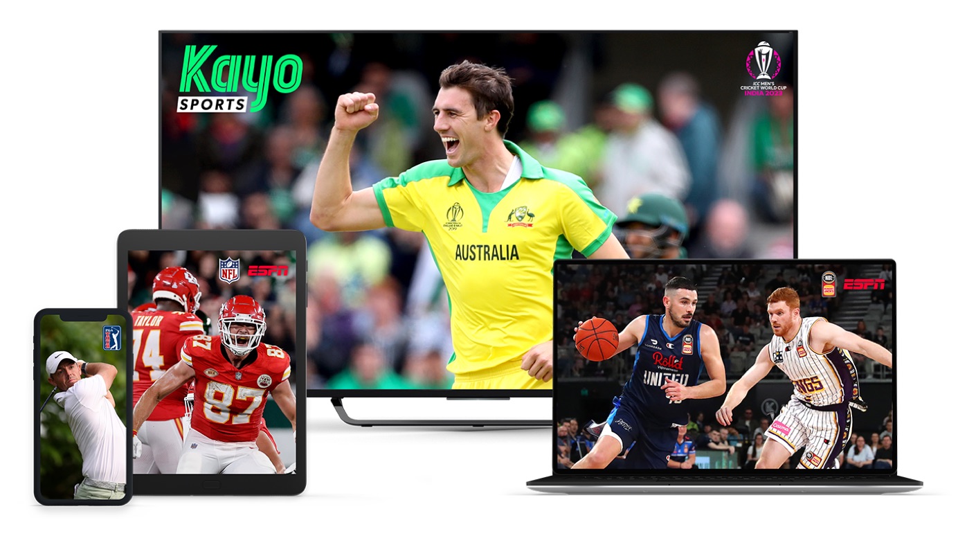 Four different screens showing Kayo sports