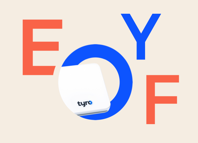 Front view of Tyro Go EFTPOS device. Text on image: EOFY.