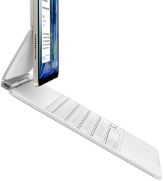 iPad Air, Starlight colour, attached to Magic Keyboard, white colour, side exterior