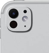 iPad Pro, back exterior, silver colour, pro camera system with five-element lens and adaptive true tone flash