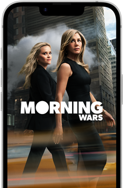 iPhone 17e front screen showing the Apple TV series Morning Wars