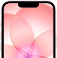 iPhone 17e, partial front exterior with Ceramic Shield 2, soft pink colour, showing wallpaper image of a pink flower