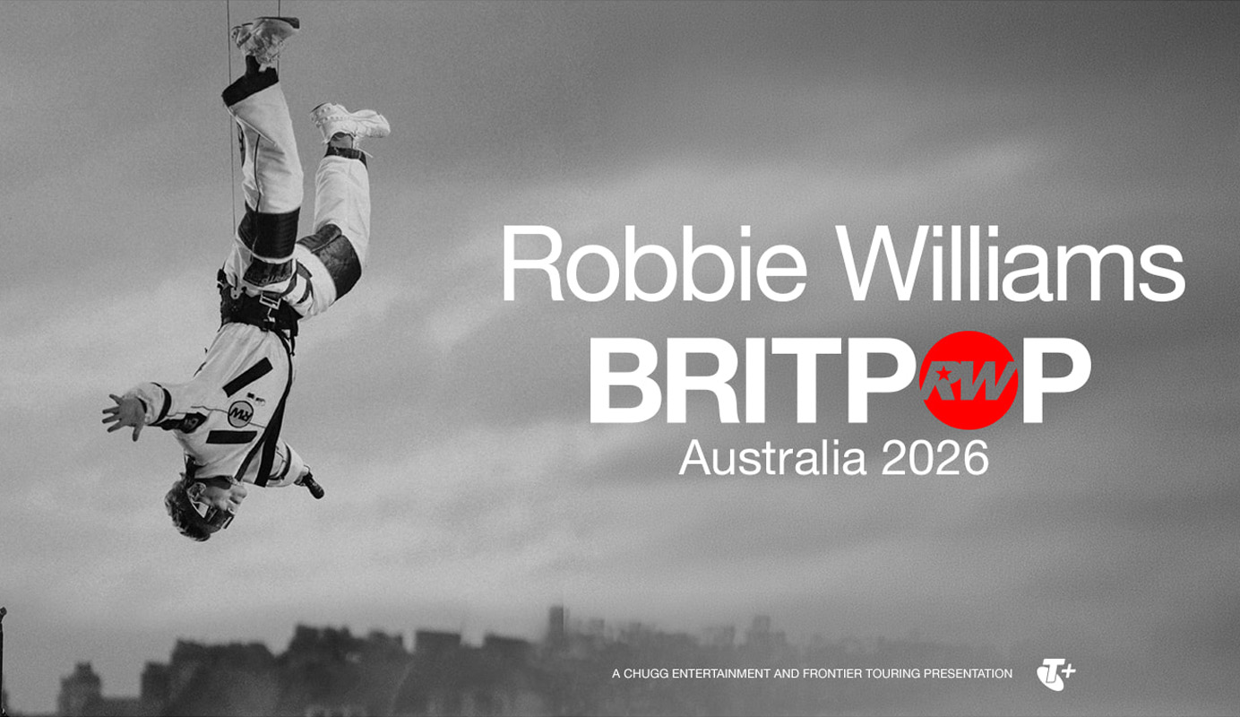 Robbie Williams BRITPOP Australia 2026. A CHUGG Entertainment and Frontier Touring presentation.