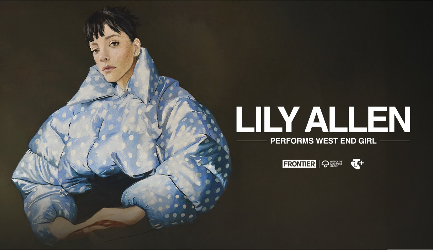 Lily Allen - Performs West End Girl - Frontier part of the mushroom group and Telstra Plus logos