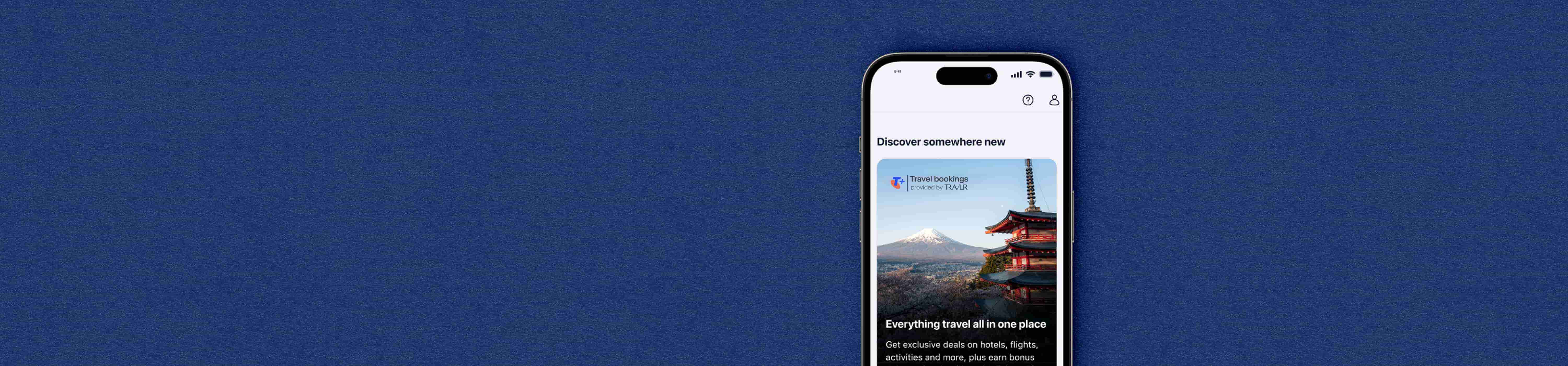 Home screen of the My Telstra app showing the Telstra Plus Travel bookings page.