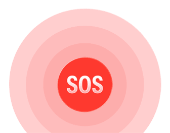 Illustration of SOS with sound waves emanating out of it.