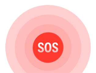 Illustration of SOS with sound waves emanating out of it.