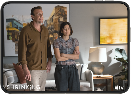 iPhone Duo, opened in horizontal position, Apple TV show 