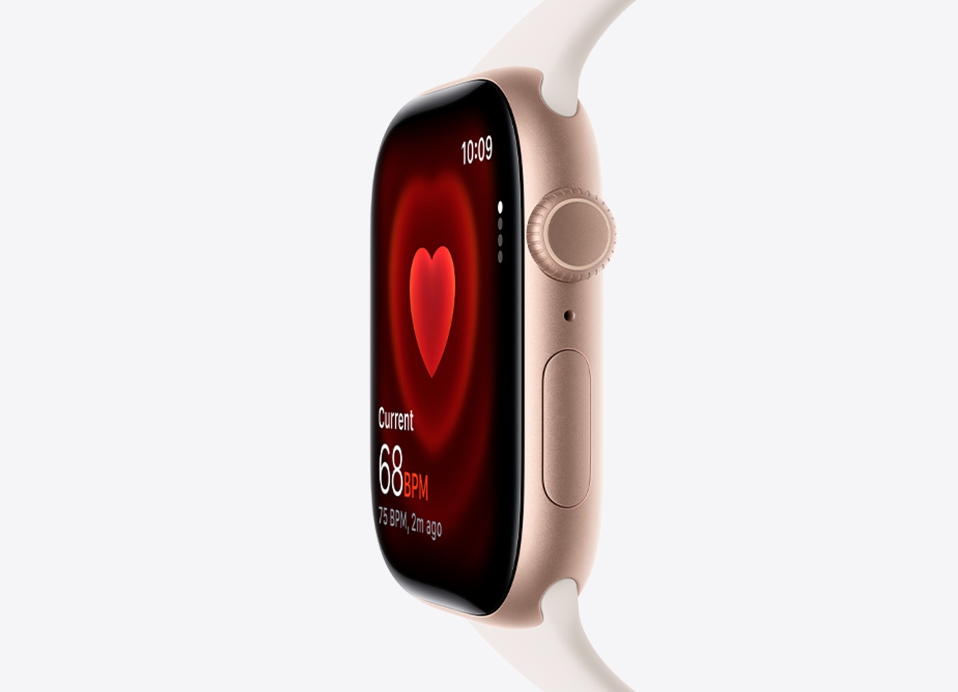 Apple Watch Series 11 side view three-quarter angle, vertical