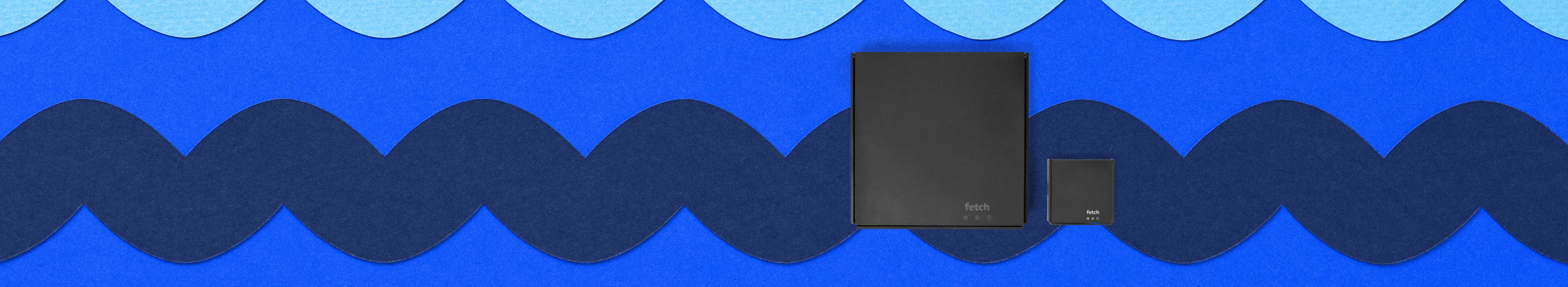 Fetch Mighty and Mini set top boxes on blue background