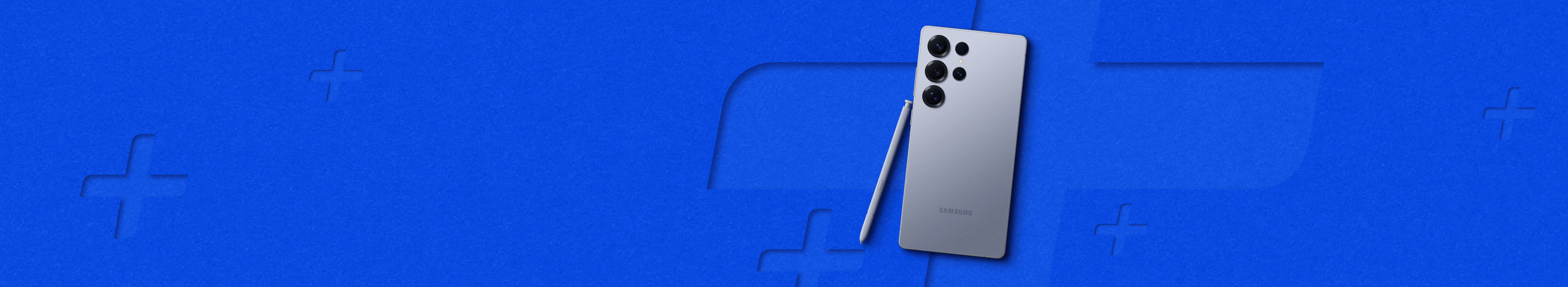 Rear view of the Samsung Galaxy S25 Ultra in Titanium Silver Blue colour with an S Pen in same colour.