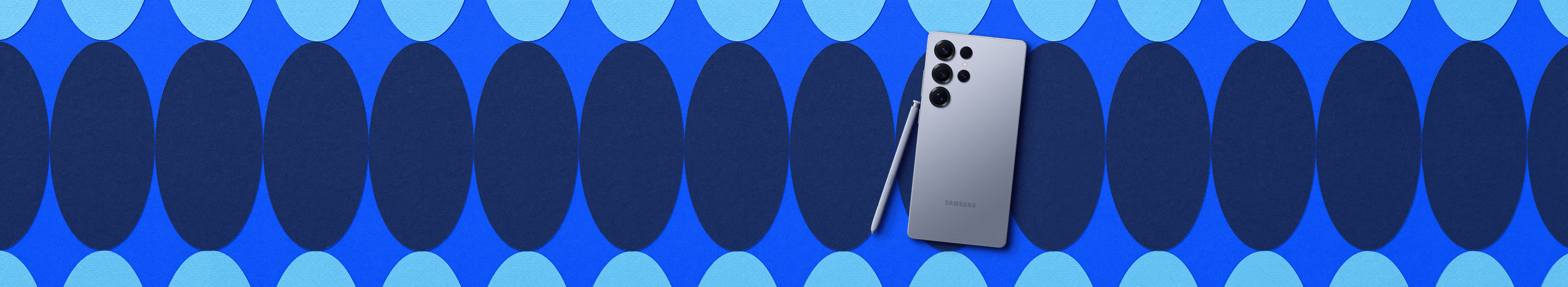 Samsung Galaxy S25 Ultra rear view in Titanium Silver Blue colour with S Pen.