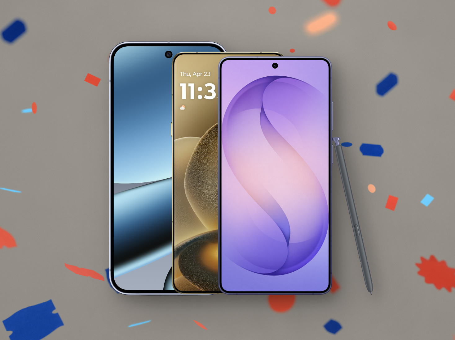 The Google Pixel 10 Pro XL, motorola signature and Samsung Galaxy S26 Ultra with S Pen. 