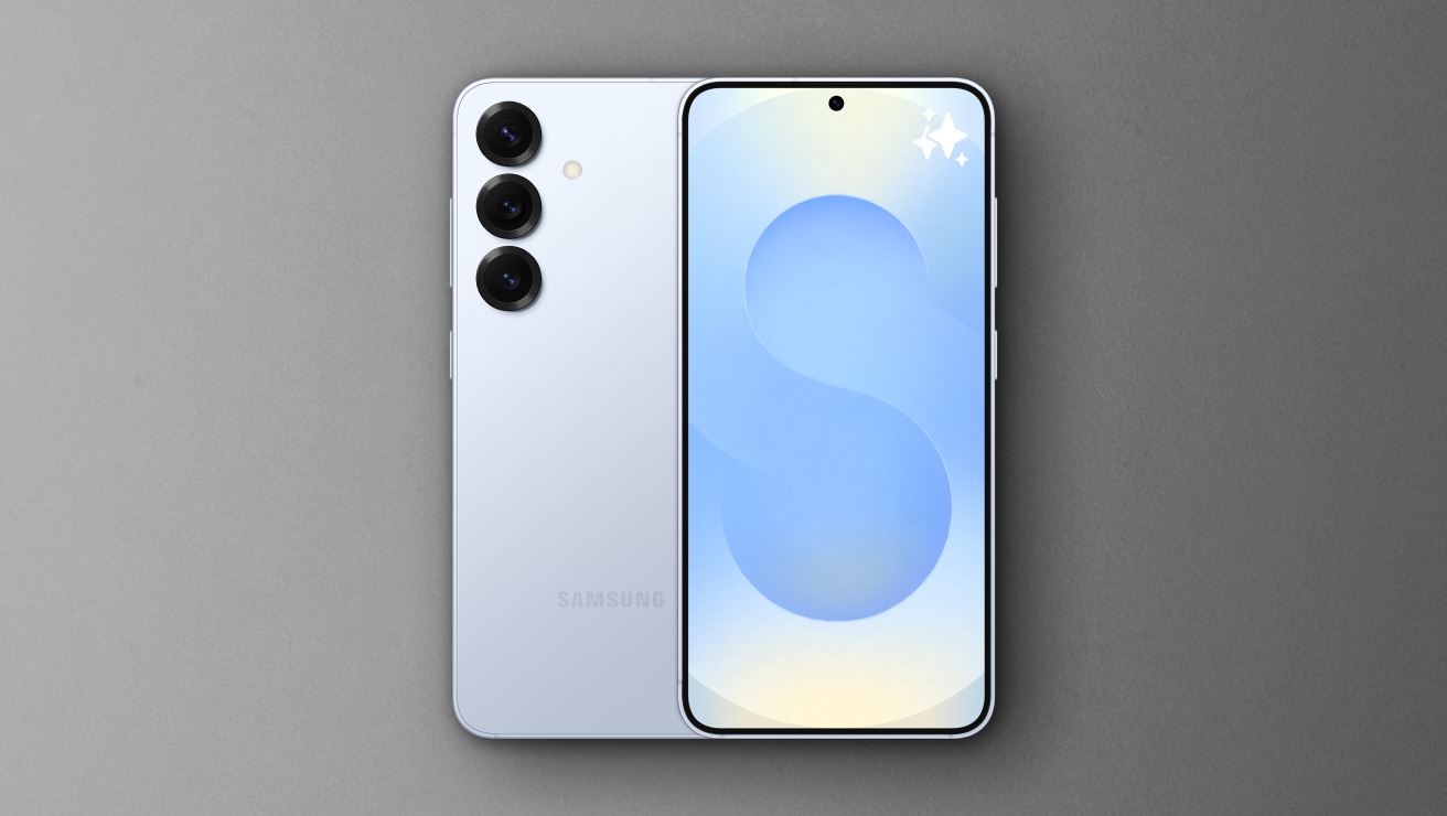 Front and rear view of Samsung Galaxy S25  in Icyblue colour.