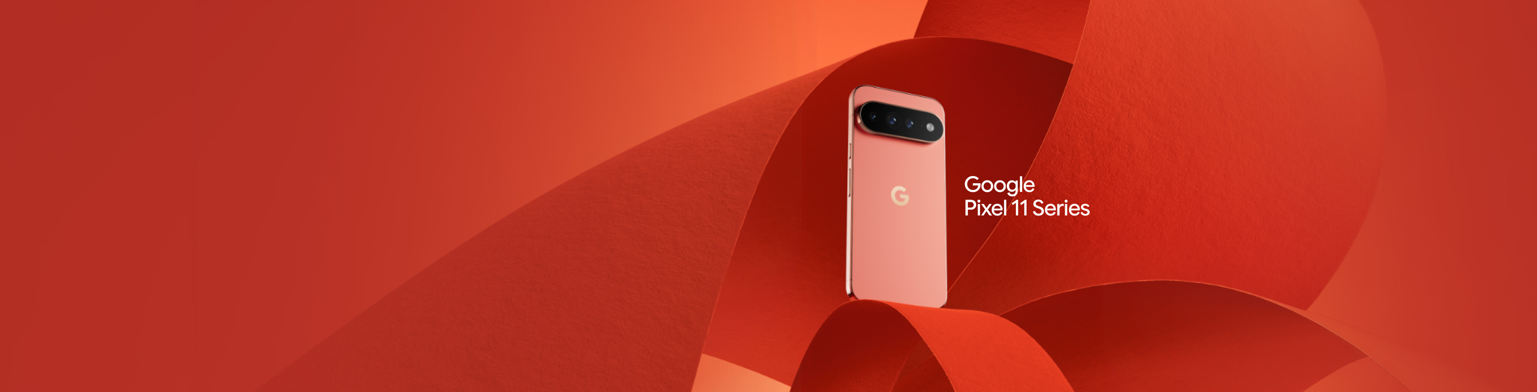 Back and side angle of a light pink Canyon Google Pixel 11 Pro XL. Text on the image: Google Pixel 11 Series