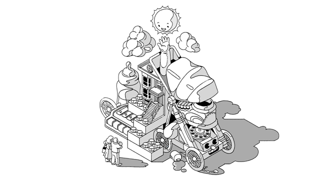 Black-and-white concept sketch showing an early illustration idea developed from a Telstra Best of Business Awards Alumni business.