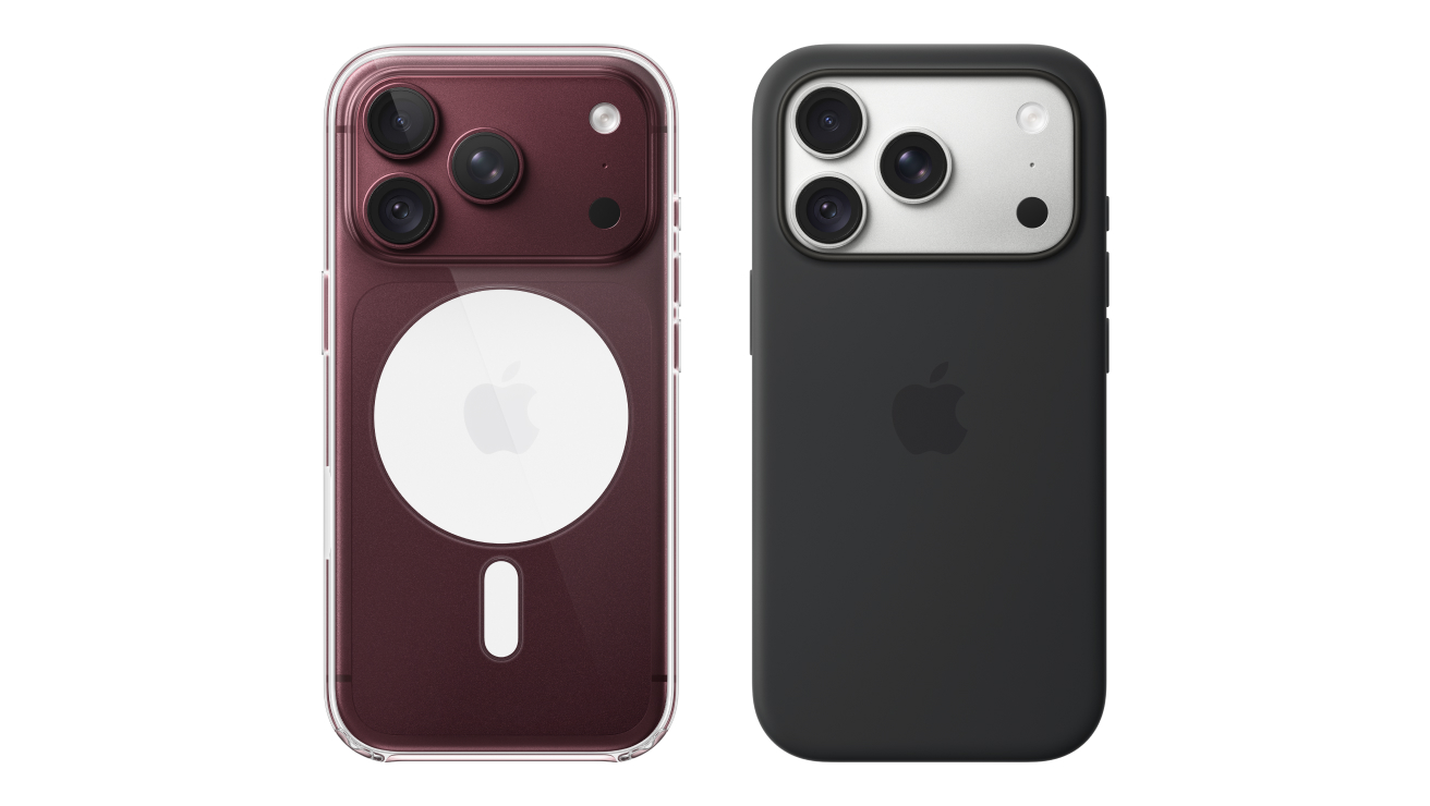 Three silicone MagSafe cases for iPhone 17 series in Purple Fog, Black and Terra Cotta.