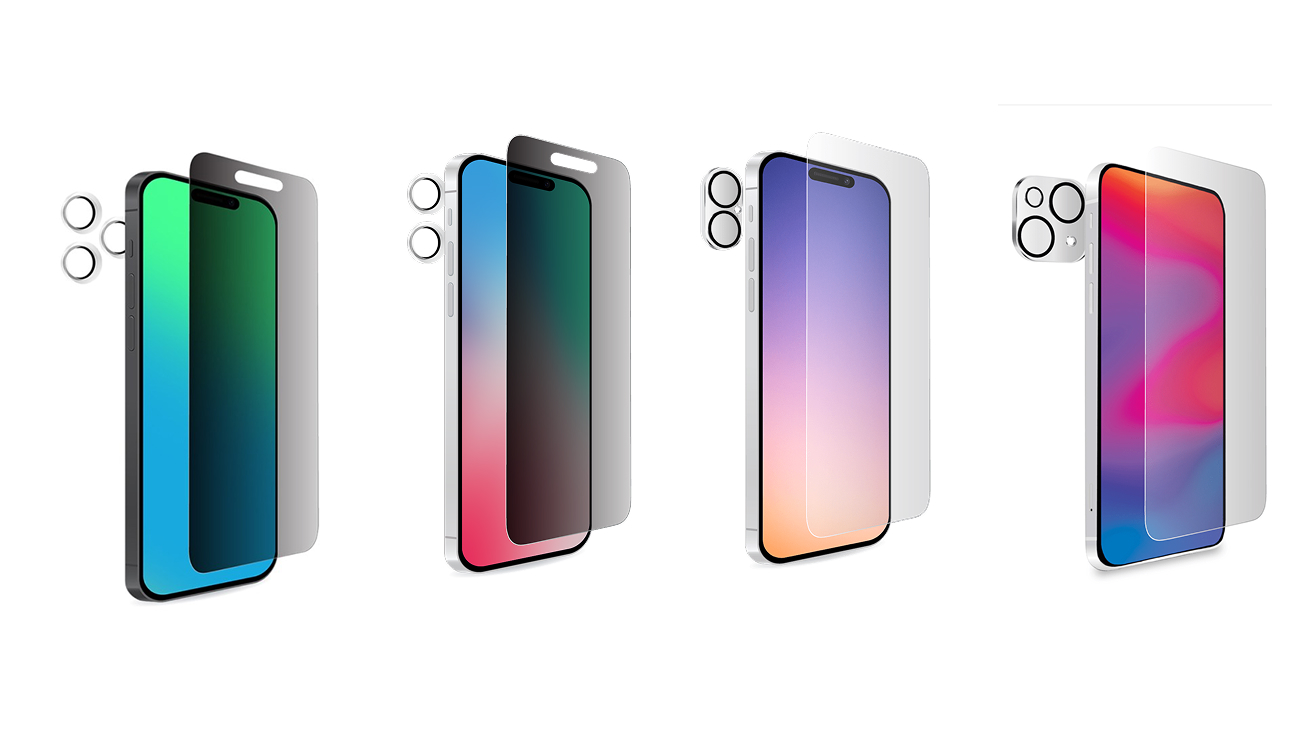 Side views of Sprout Tempered Glass Screen Protectors alongside iPhone devices. 