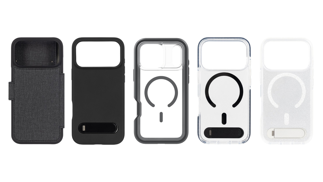 Four Sprout iPhone 18 Pro cases, one folio, one black, two clear.