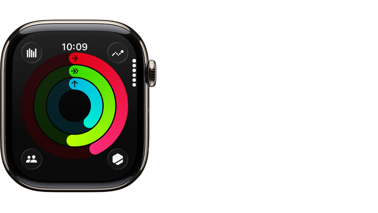 Apple Watch face showing Activity Rings in action.