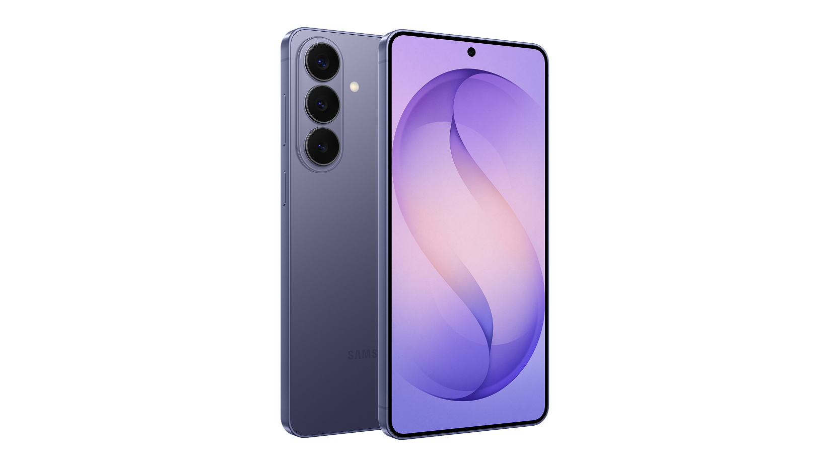 A purple Samsung Galaxy smartphone shown from the front and side.