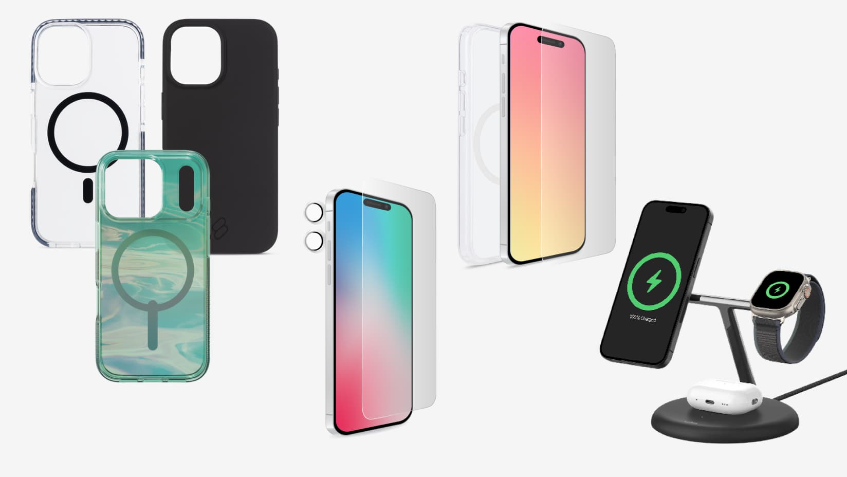 A range of iPhone 17 accessories including cases, screen protectors and chargers