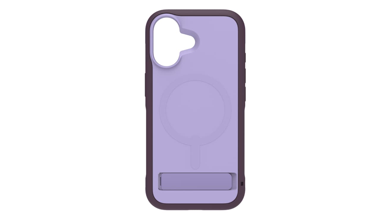 Light purple and MagSafe-compatible case with a built-in kickstand, by ZAGG for iPhone 17