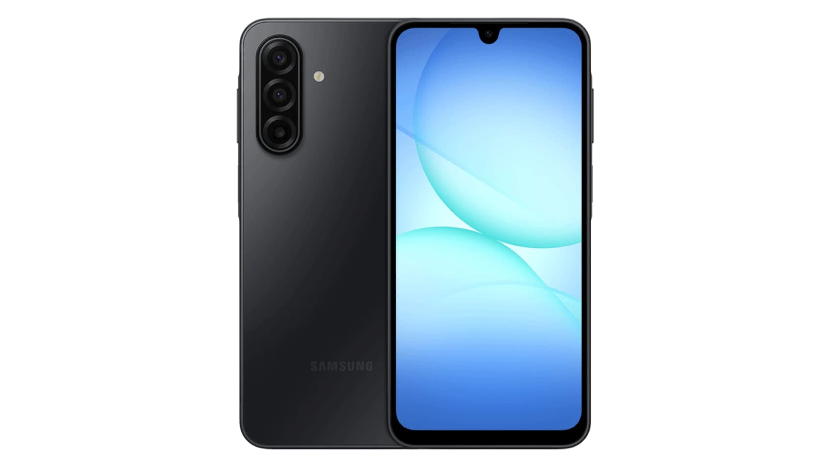 Samsung Galaxy A17 in Black showing the rear and front screen.