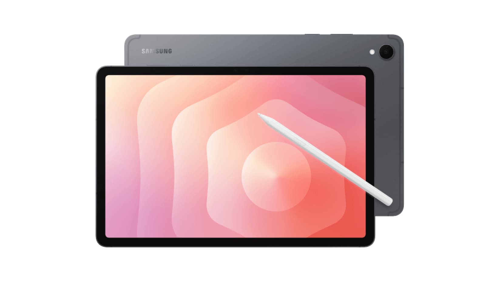 Samsung Galaxy Tab S11 in Grey showing the rear, front and S pen.