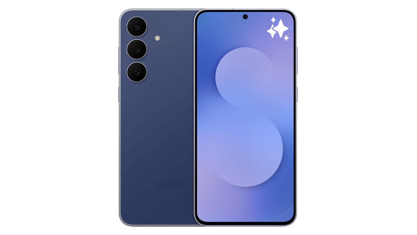 Samsung Galaxy S25FE in Navy showing the rear and front screen.