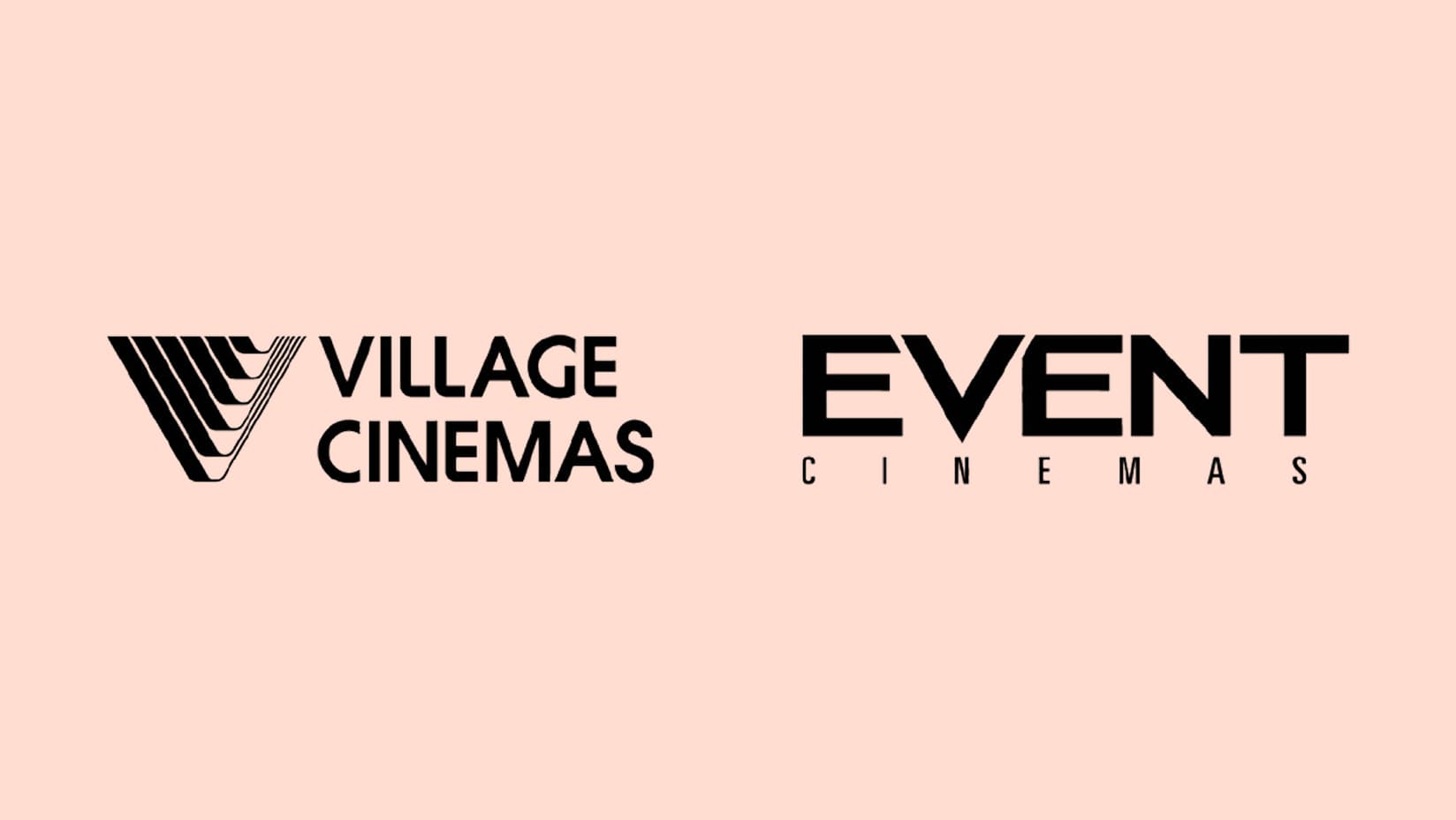 Logos for Village Cinemas and Event Cinemas displayed side by side on a pale peach background.