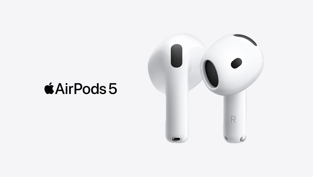 Apple AirPods 5 wireless earbuds shown in white.