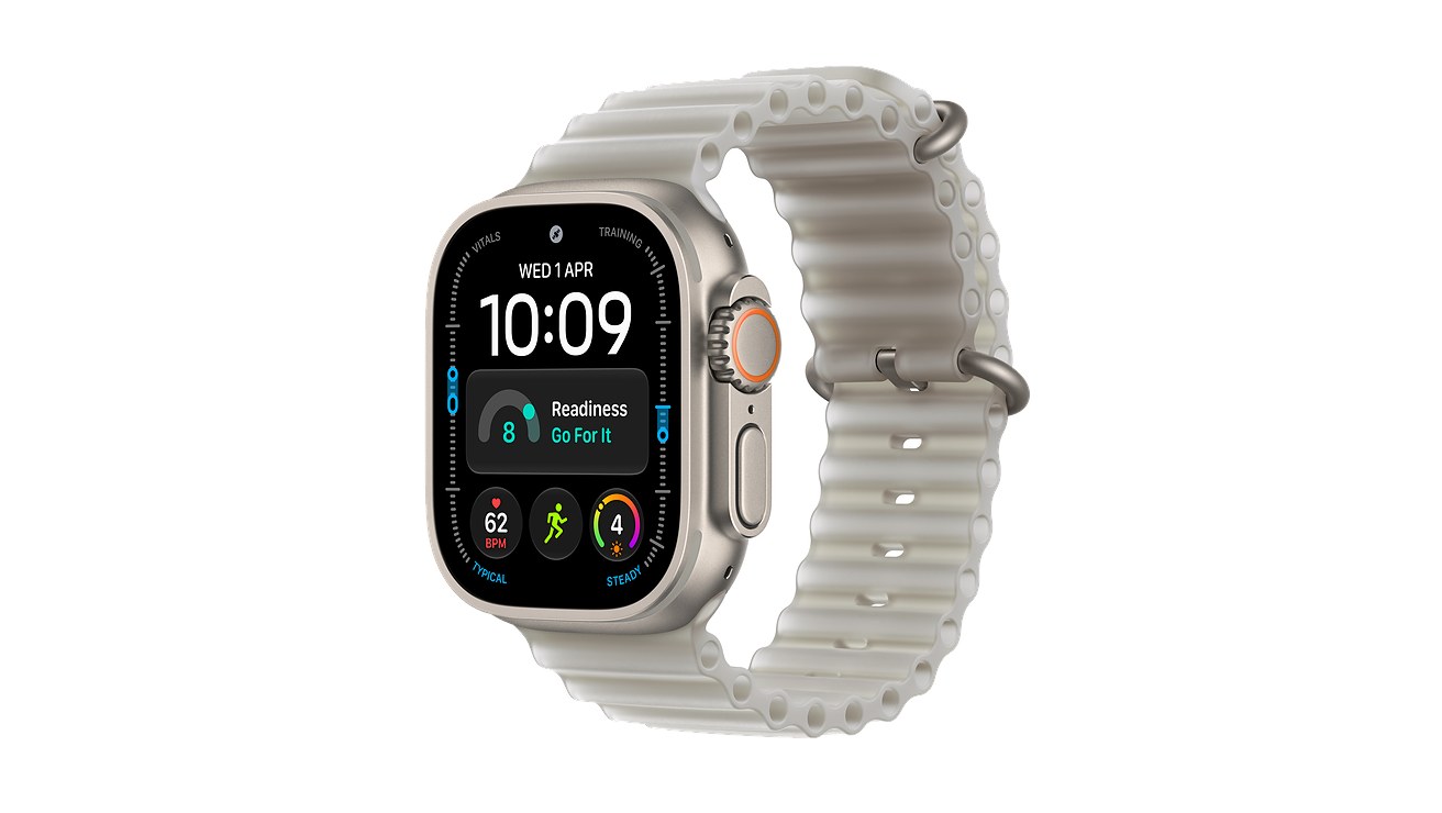 Front view of Apple Watch Ultra 4 in Translucent Grey.