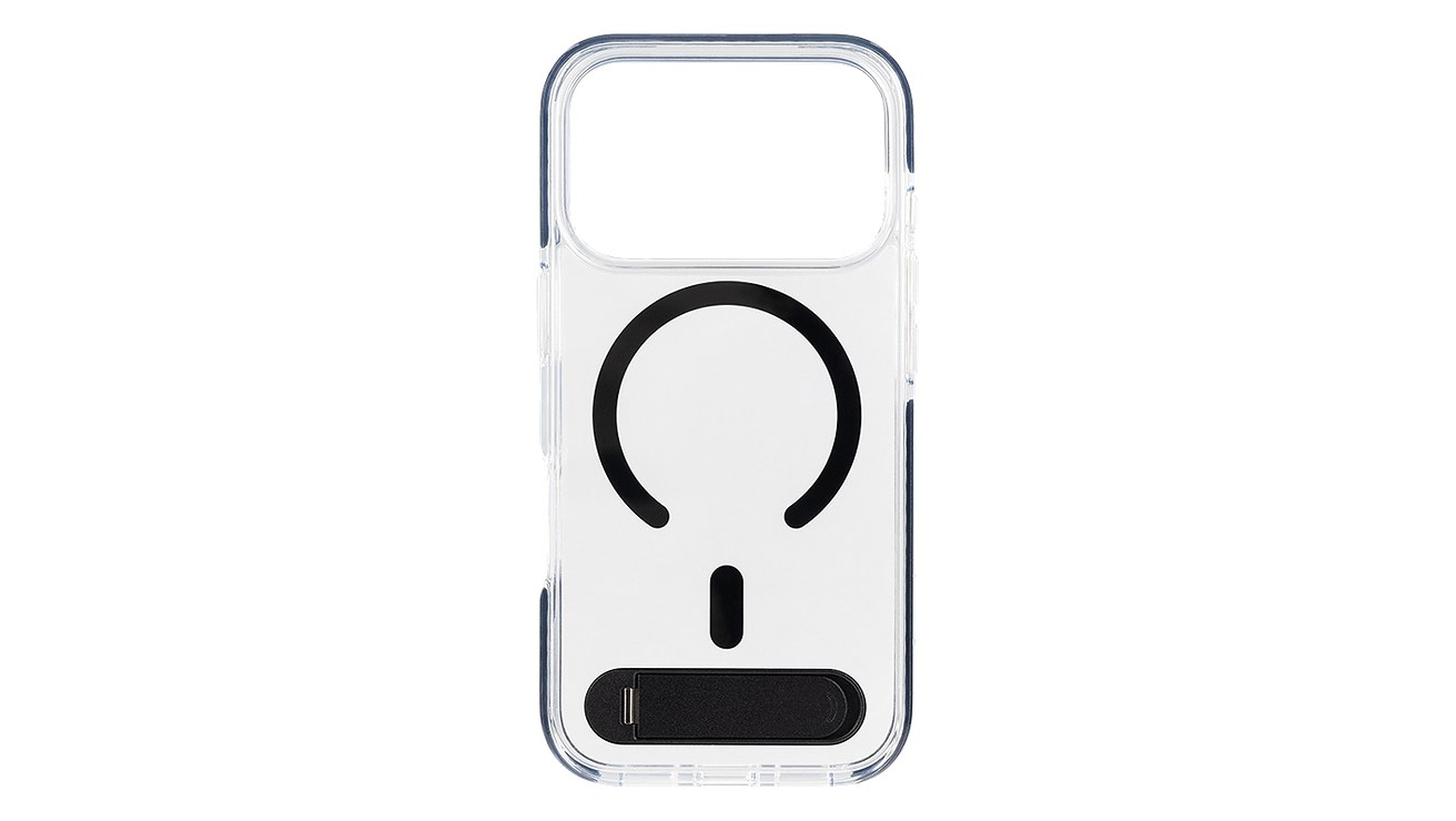 Rear view of DHC Kickstand Magnetic Case in Clear and Black.