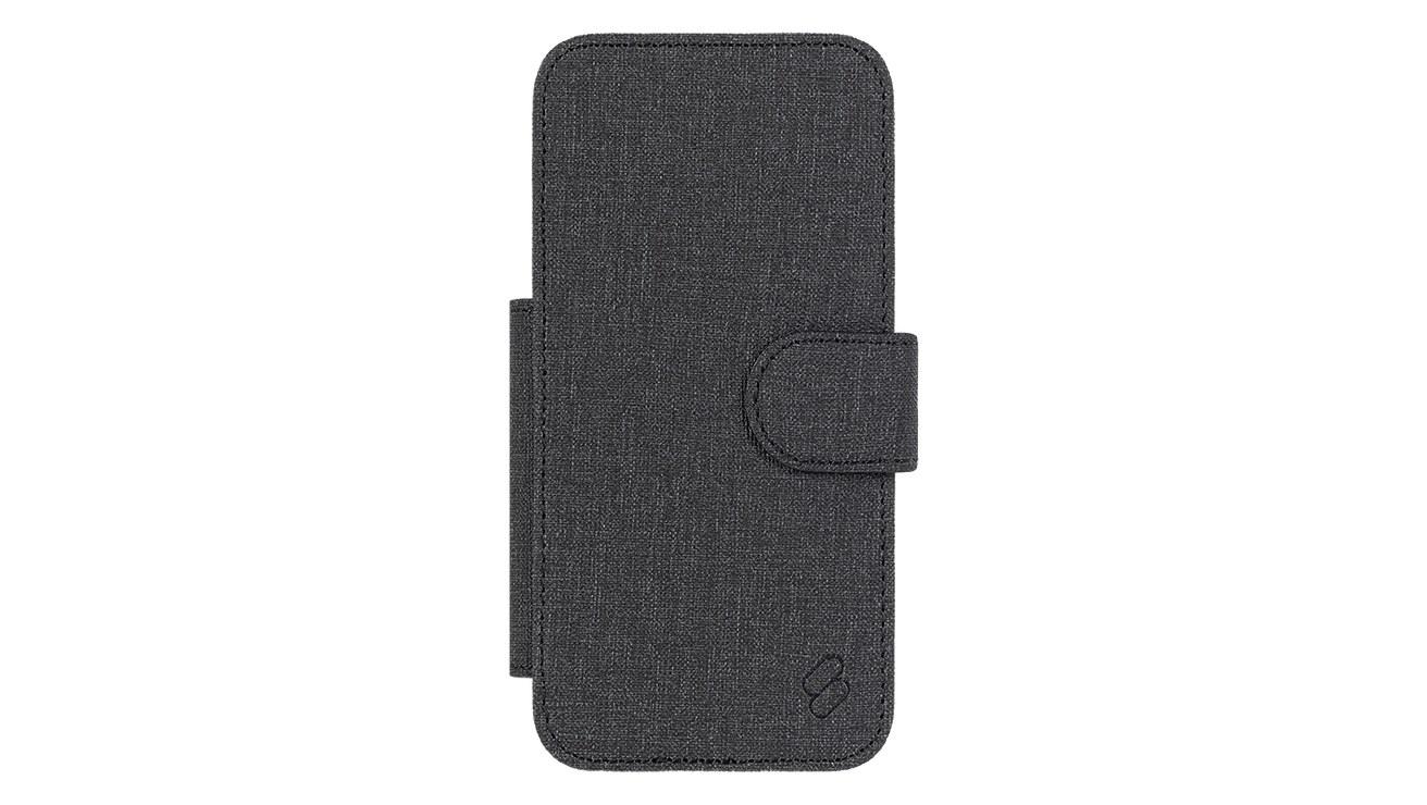 Front view of closed Sling Wallet Sling Case in Black.
