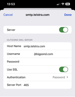 Diagram illustrating steps listed above to update your Apple Mail security settings on iOS