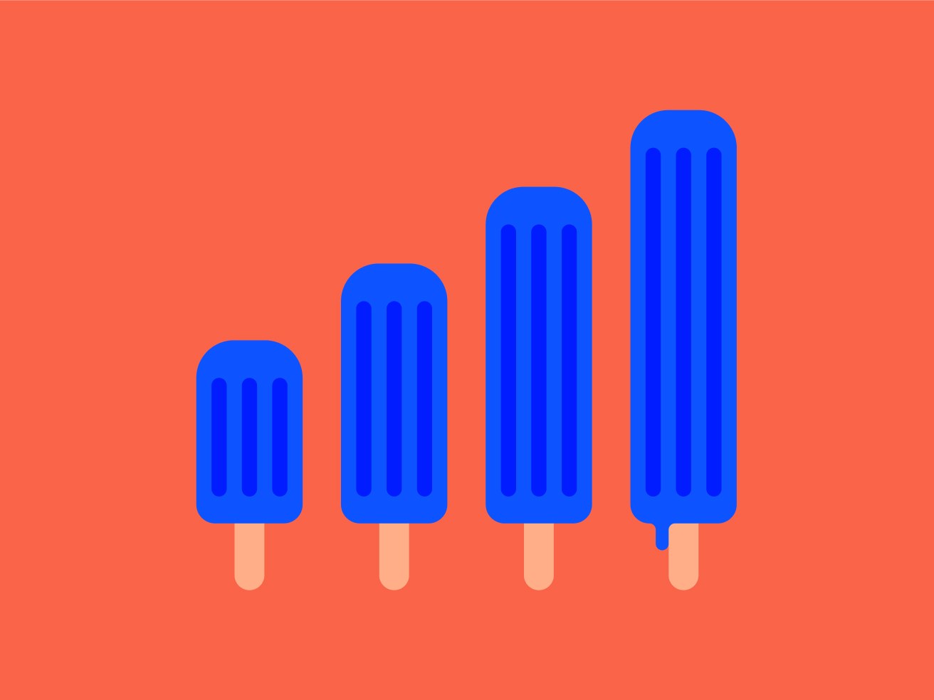 Four illustrations of popsicles in ascending height order from the left.