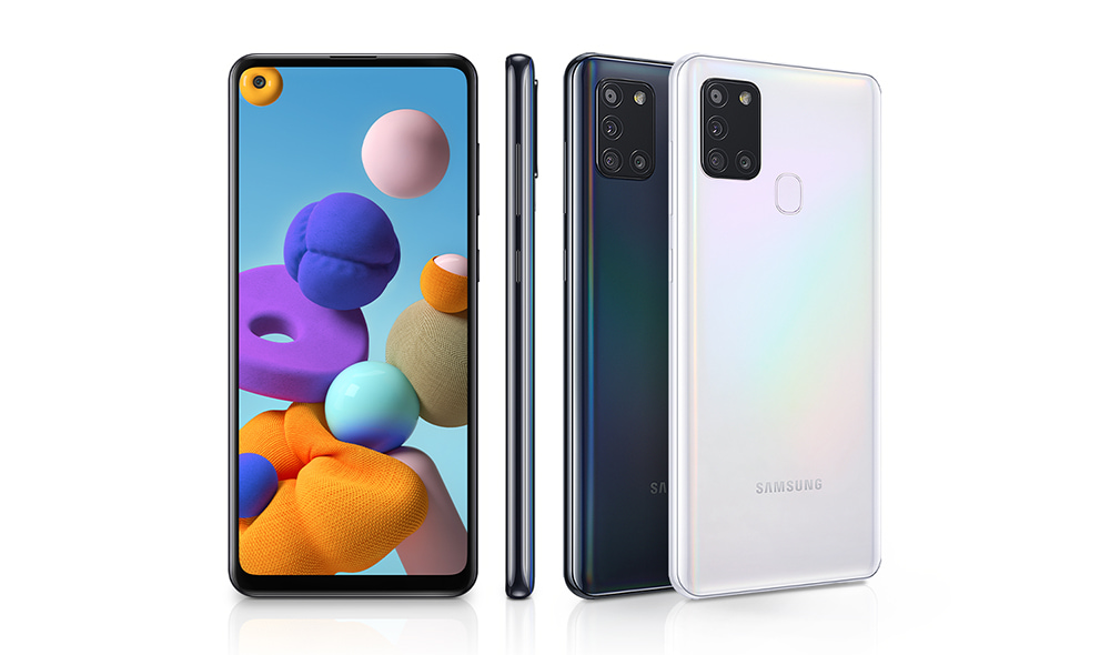 Front, side and rear view of the Galaxy A21s